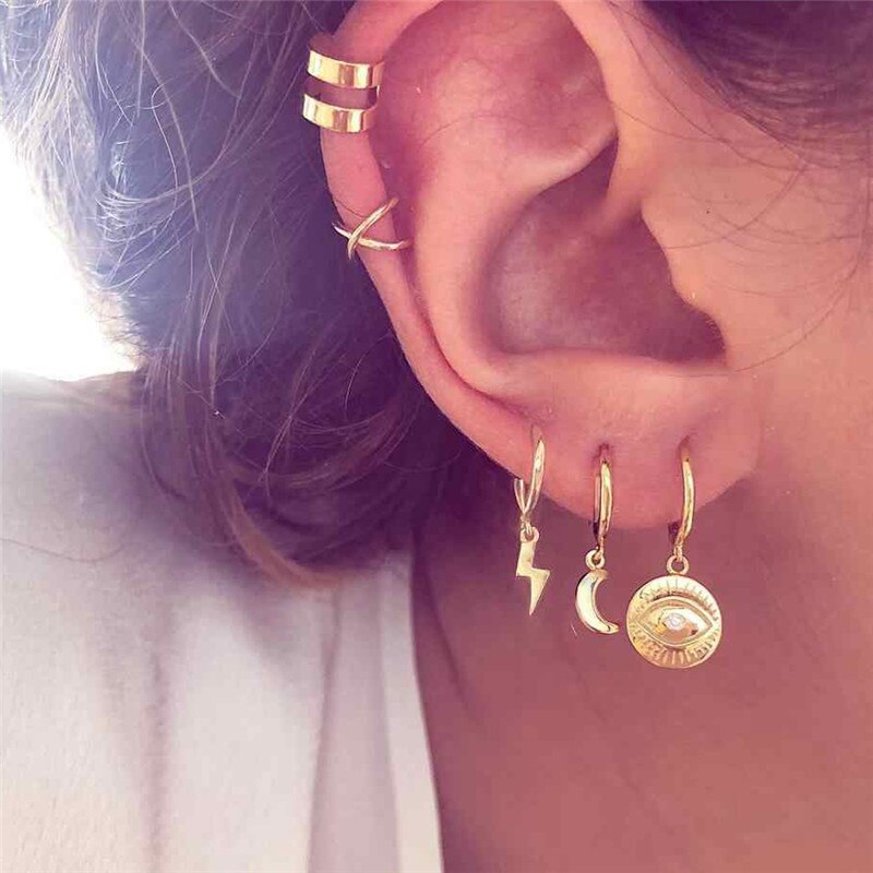 Vintage Gold Animal Drop Earrings Set For Women Small Butterfly Cross Star Moon Dangle Earrings 2022 Trendy Jewelry Gift