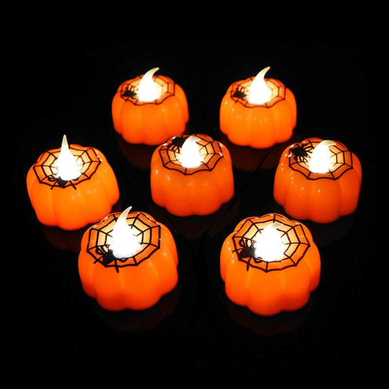 SKHEK Halloween 1/2/3Pcs Pumpkin Candle Light Halloween Party Supplies LED Lights Lantern Lamp Ornaments Props Halloween Decorations For Home