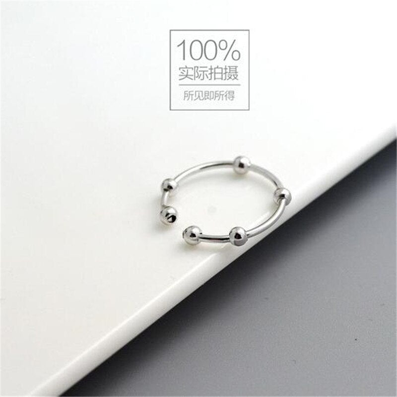 Christmas Gift New High Quality Popular Simple Delicate Ball Bead 925 Sterling Silver Not Allergic Personality Women Opening Rings SR584