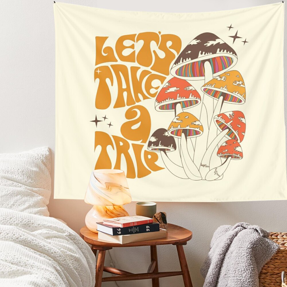 Quotes Mushroom Tapestry Wall Decor Girls Dorm Room Wall Hanging Aesthetic Room  Let's Take a Try Psychedelic Wall Decoration