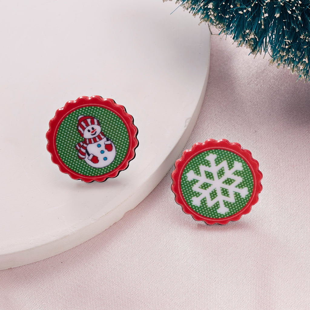Christmas Gift Multicolor Resin Simple Geometric Round Stud Earrings For Women Christmas Elk Santa Claus Snowflake Earrings Girls Xmas Jewelry
