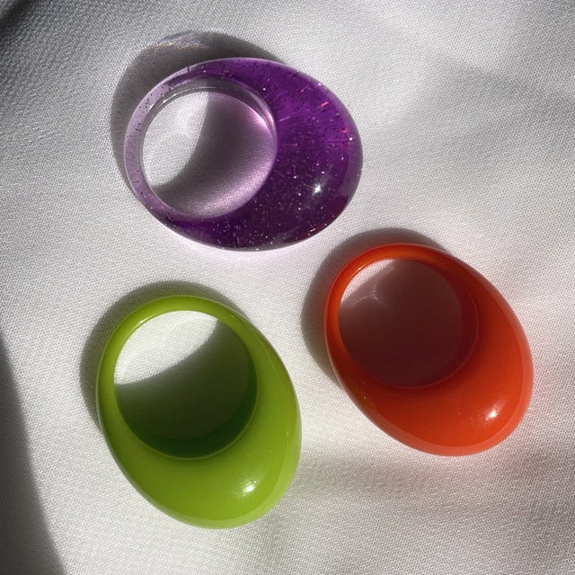 SKHEK 2022 New Colorful Transparent Acrylic Resin Oval Rings Water Droplets Shape For Women Girls Travel Summer Jewelry