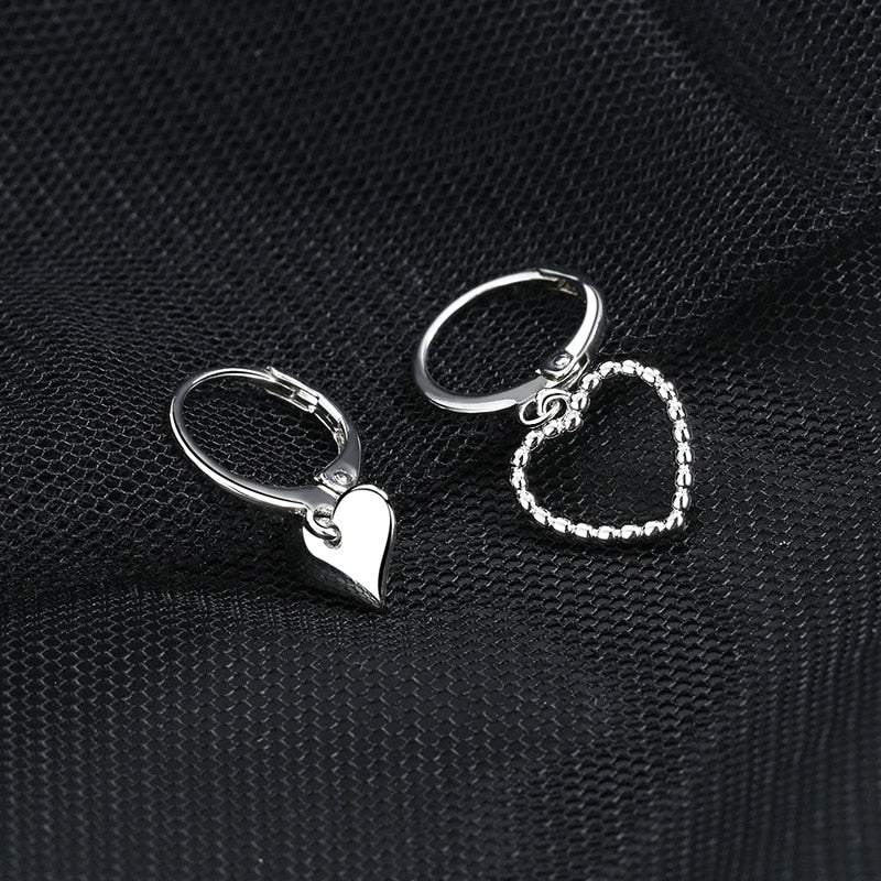 Skhek New Asymmetric Love Heart Earrings Silver Color Elegant Sweet Drop Earrings For Women Girls Party Wedding Jewelry Accessories