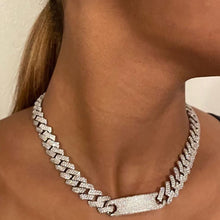 Load image into Gallery viewer, SKHEK Iced Out Paved Rhinestones Miami Curb Cuban Link Chain Necklace For Women Bling Crystal Chunky Choker Necklace Rapper Jewelry