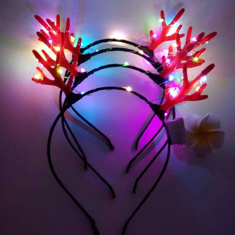 1pc Christmas Headband Glow Antler Fairy Tale Flower Retro Tree Branch Hoop Crown Festival Party for Girl Props Hair Accessories