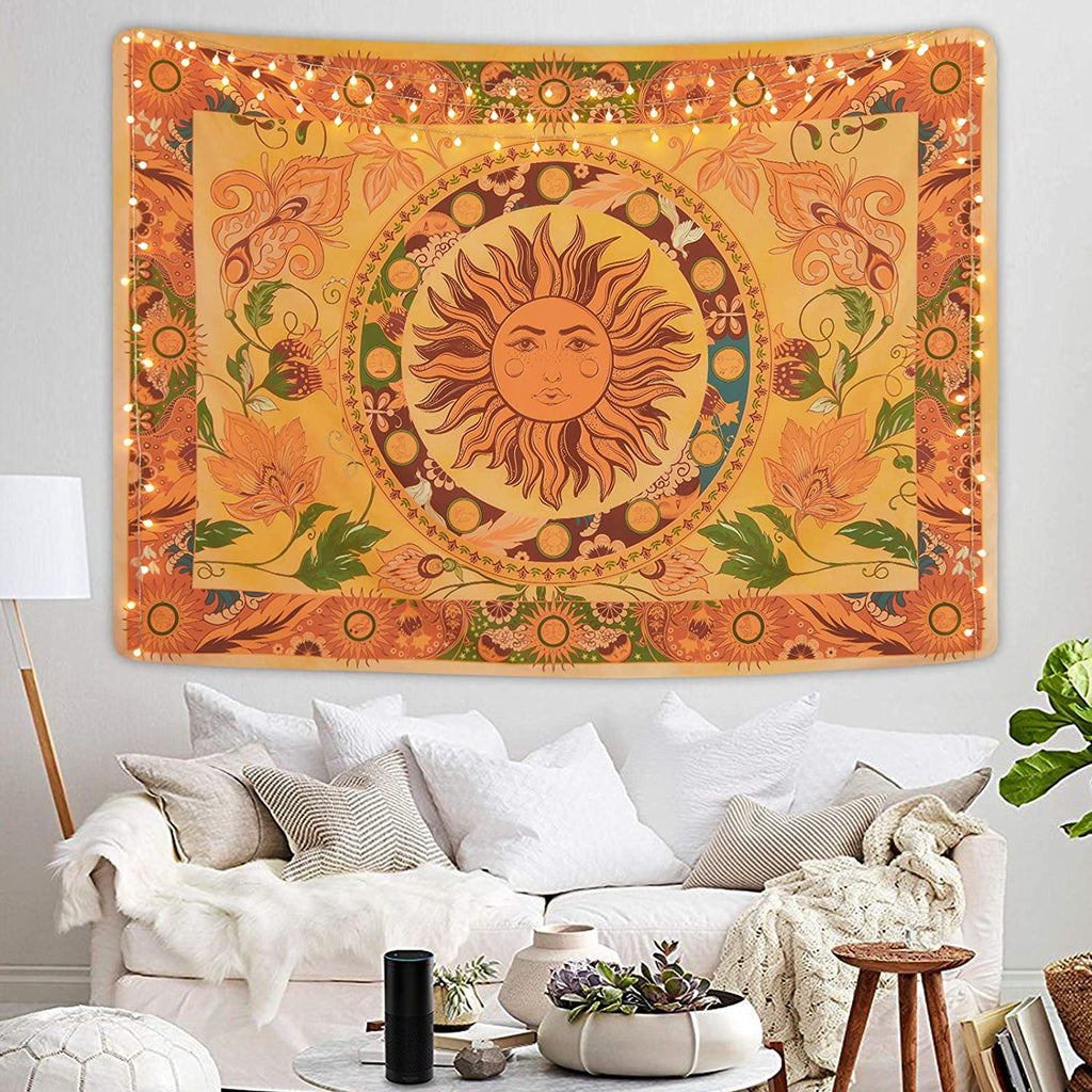Burning Sun Tapestry Flower Vines Tapestries Vintage Floral Tapestry Mystic Tapestry Hippie Tapestry Wall Hanging Small Size