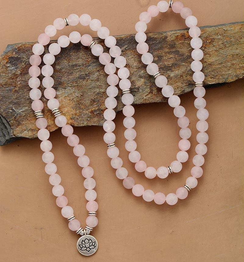 Skhek Womens Bracelets Matte Frosted Amazonite Lotus Charm Yoga Bracelet 108 Mala Necklace For Teen Girls
