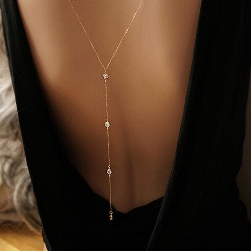 Long crystal wedding accessories for women's elegant back chain Beach Sexy Necklace open back dress accessories
