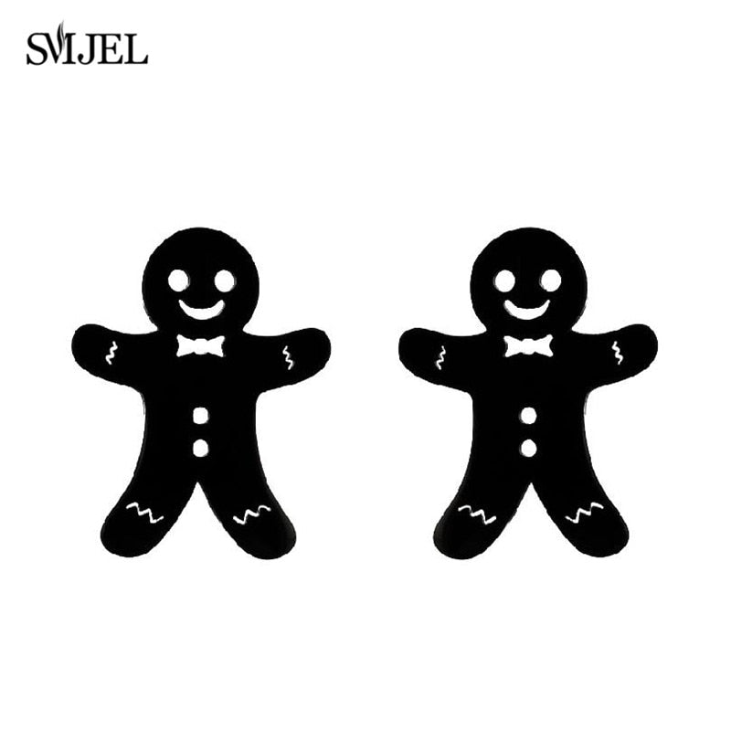 New Gingerbread Man Earrings for Women Fashion Stainless Steel Cookies Earings Jewelry Funny Christmas Gifts Child Accessories