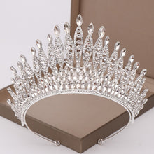 Load image into Gallery viewer, Trendy Silver Color Rhinestone Crystal Queen Big Crown Bridal Wedding Tiara Women Beauty pageant Bridal Hair Accessories Jewelry