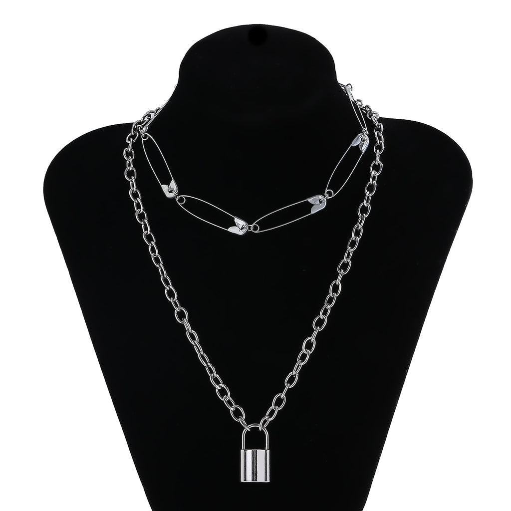 SHIXIN 2 Pcs/Set Layered Chain With Cross/Lock Pendant Necklace for Women/Men Punk Choker Necklaces on Neck 2020 Fashion Jewelry