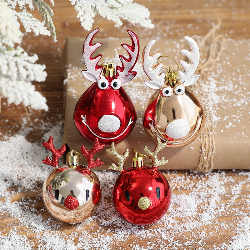 2PCS Christmas Elk Balls Navidad Ornaments Xmas Tree Hanging Bauble Pendant Party New Year 2022 Christmas Decorations for Home
