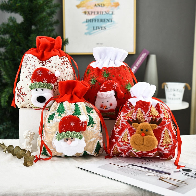2021 New Christmas Decoration Gift Printing Tote Bag Snowman Old Man Gift Bag Christmas Three-dimensional Candy Bag Fruit Bag