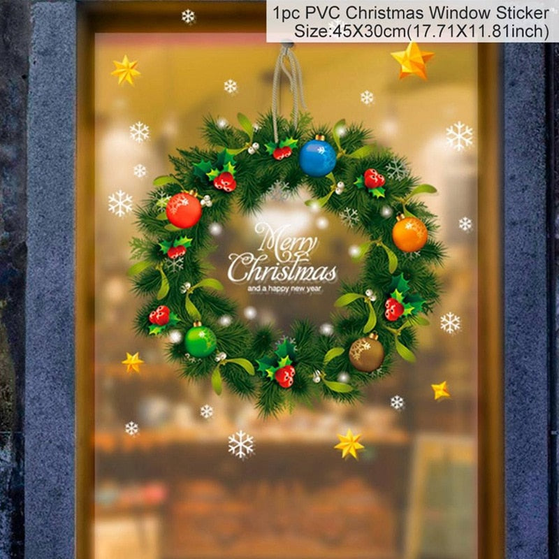 Removable Christmas Window Sticker Santa Claus Christmas Decoration For Home Xmas Decor Merry Christmas 2021 Happy New Year 2022