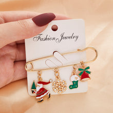 Load image into Gallery viewer, Christmas Gift Christmas Santa Claus Snowman Snowflake Enamel Alloy Badge Brooch Pin Double Chain Christmas Brooch Fashion Xmas Jewelry