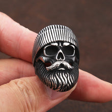 Load image into Gallery viewer, Skhek Gothic Hat Big Beard Skull Ring For Men Boys Punk Street Stainless Steel Men Biker Skull Rings Jewelry Gift Wholesale