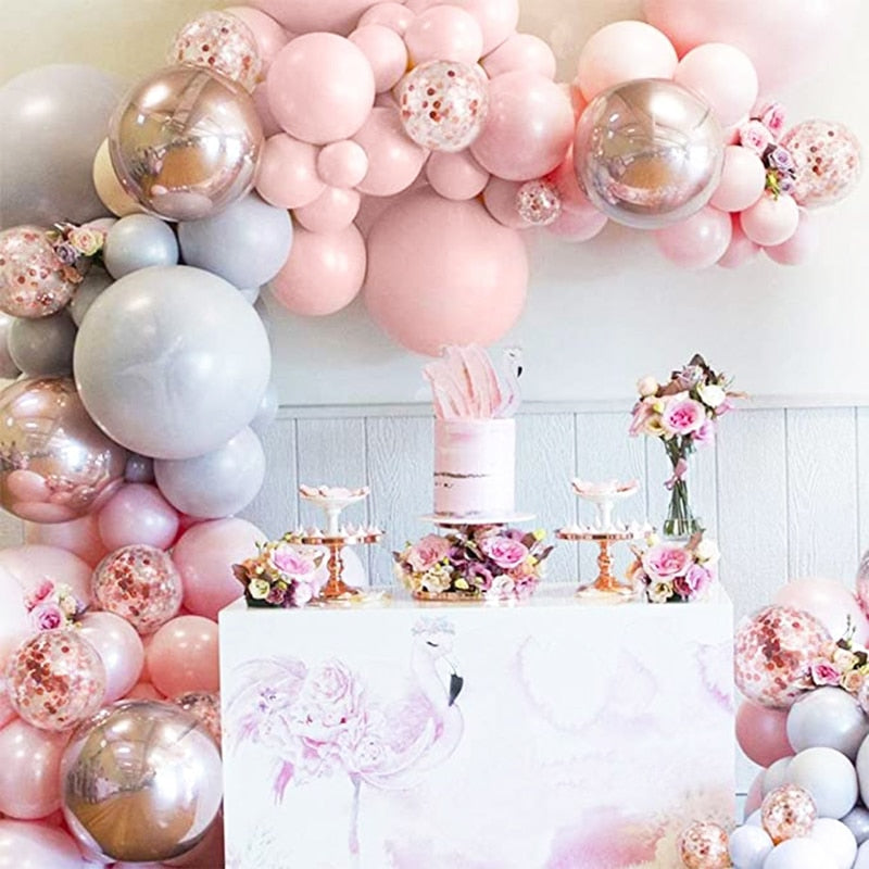 Balloons Arch Kit Macaroon Grey Pink Chrome Metallic Ballon Garland for Wedding BabyShower Girl Birthday Party Decoration
