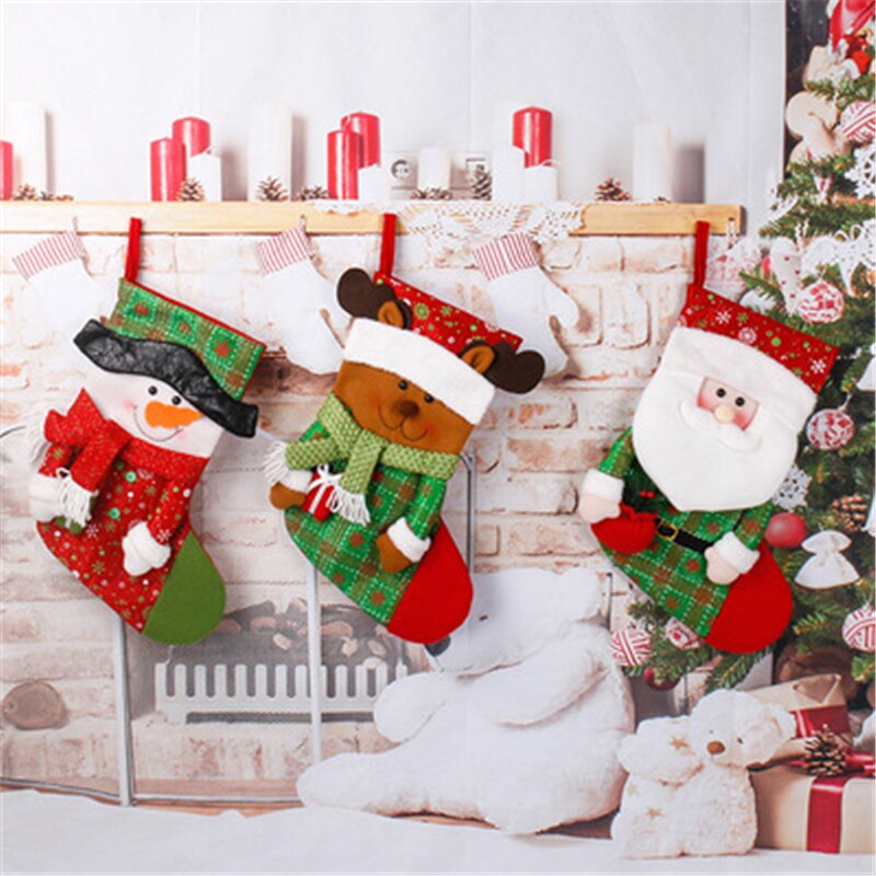 Christmas Gift Christmas Stocking Sacks Gold Kids Gift Candy Bag Fireplace Xmas Tree Hanging Ornaments For New Year 2022 Christmas Decorations