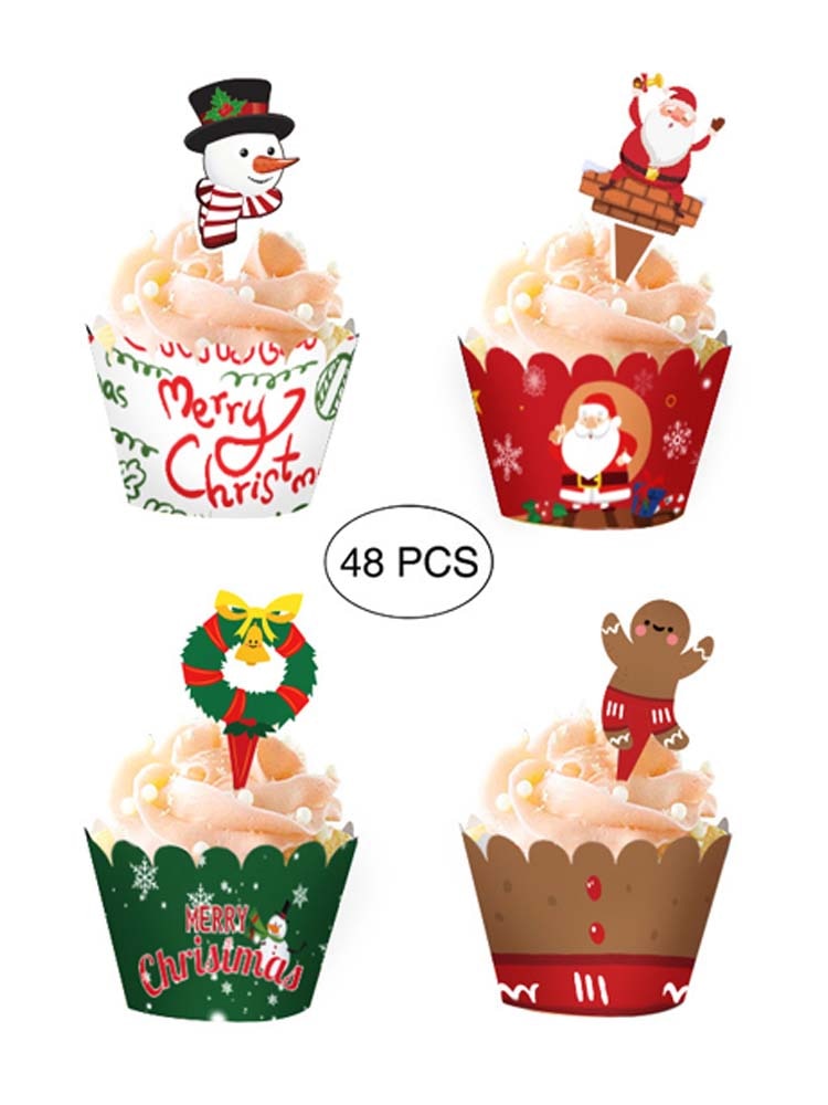 48Pcs Christmas Cupcakes Card Muffin Cupcake Paper Cup Cupcake Liner Baking Muffin Box Case Decorating Birthday Party Decoration