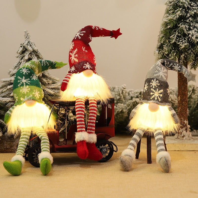 Christmas Gift Christmas Decoration LED Light Santa Claus Faceless Doll Long Legs Xmas Ornaments Kids Gift New Year Home Decor Party Supplies