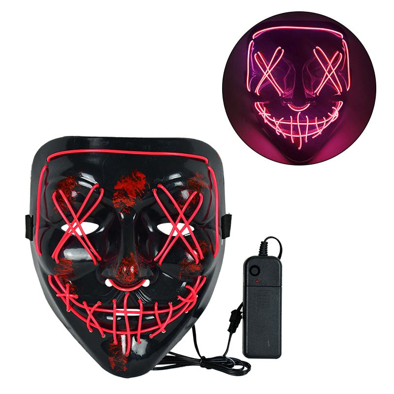 SKHEK Halloween Cosmask Halloween Party Led Mask Masque Masquerade Neon Light Glow In The Dark Mascara Horror Glowing Masks Costume Supplies