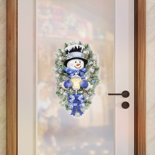 1Pcs Warm Winter Welcome Snowman Wreath Stickers Christmas Navidad Home Door Wall Window Stickers Decals Christmas Decorations