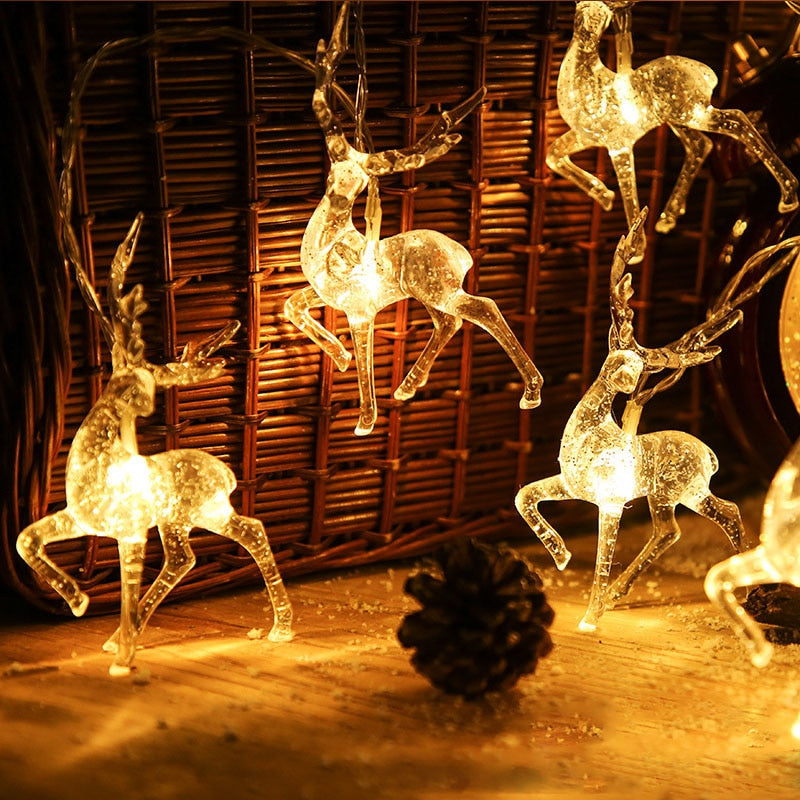 Skhek 1.5m LED Sika Deer Light String Christmas Elk-shaped Oranments Xmas Tree Merry Christmas Decor For Home 2021 Happy New Year