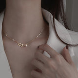 Skhek New 925 Sterling Silver Shiny Rectangle Double Zircon Circle CZ Zirconia Necklaces Pendants Gift For Girl Choker