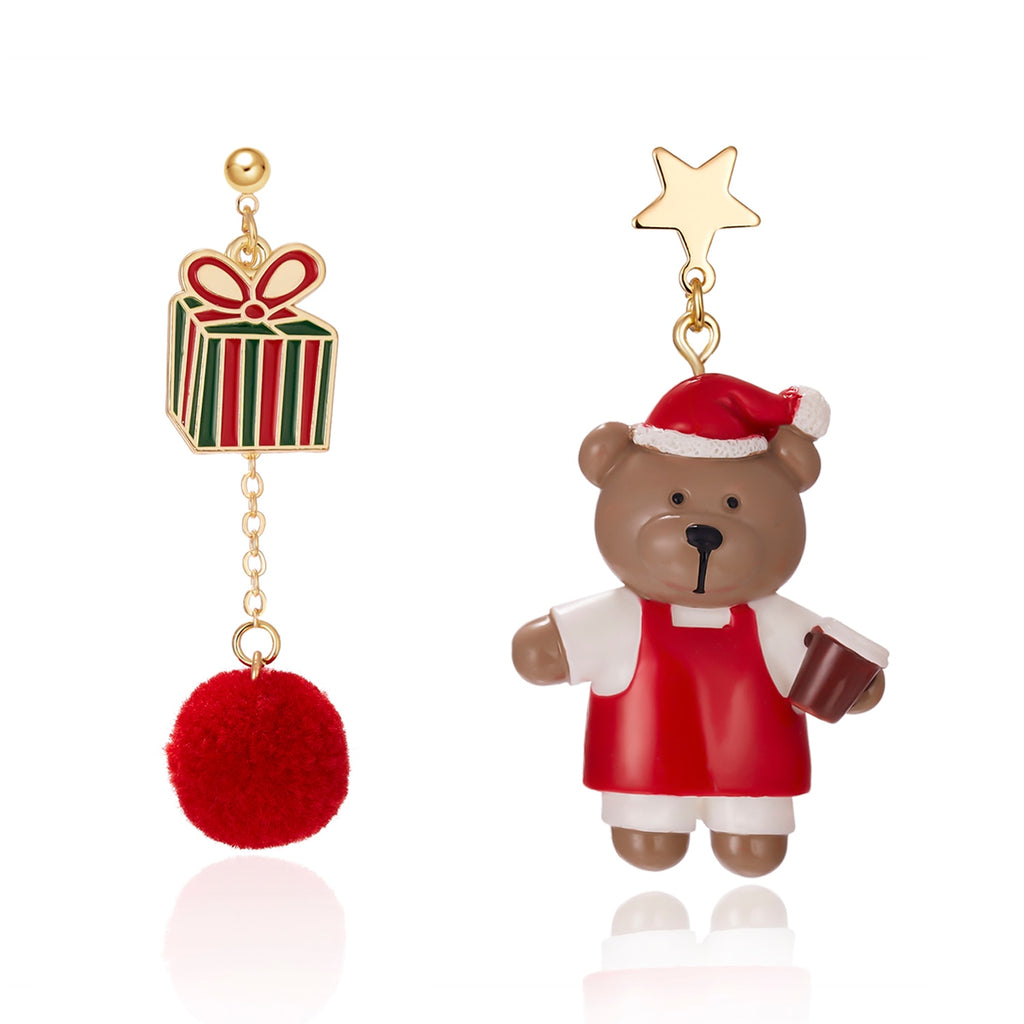 Christmas Gift Creative Kawaii Bear Santa Claus Deer Asymmetric Earrings For Women Cute Snowman Baby Earrings Christmas Jewelry New Year Gifts
