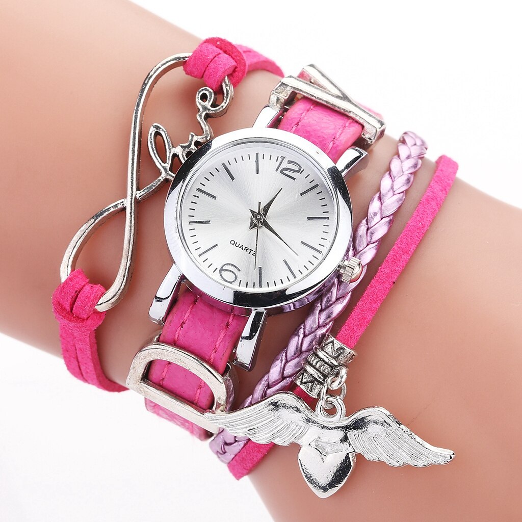 Christmas Gift Fashion Watch For Women Luxury Silver Heart Pendant Leather Belt Quartz Clock Black Ladies Wrist Watch Montre Femme Dropshipping