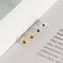Load image into Gallery viewer, 925 Sterling Silver Pavé Zircon Blue Evil Eye Stud Earrings Women Classic Temperament Wedding Jewelry Accessories