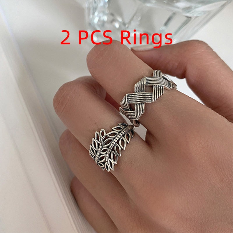 Skhek Hot Sale 2 PCS Rings Set INS Fashion Creative Geometric Birthday Party Jewelry Gifts Wholesale