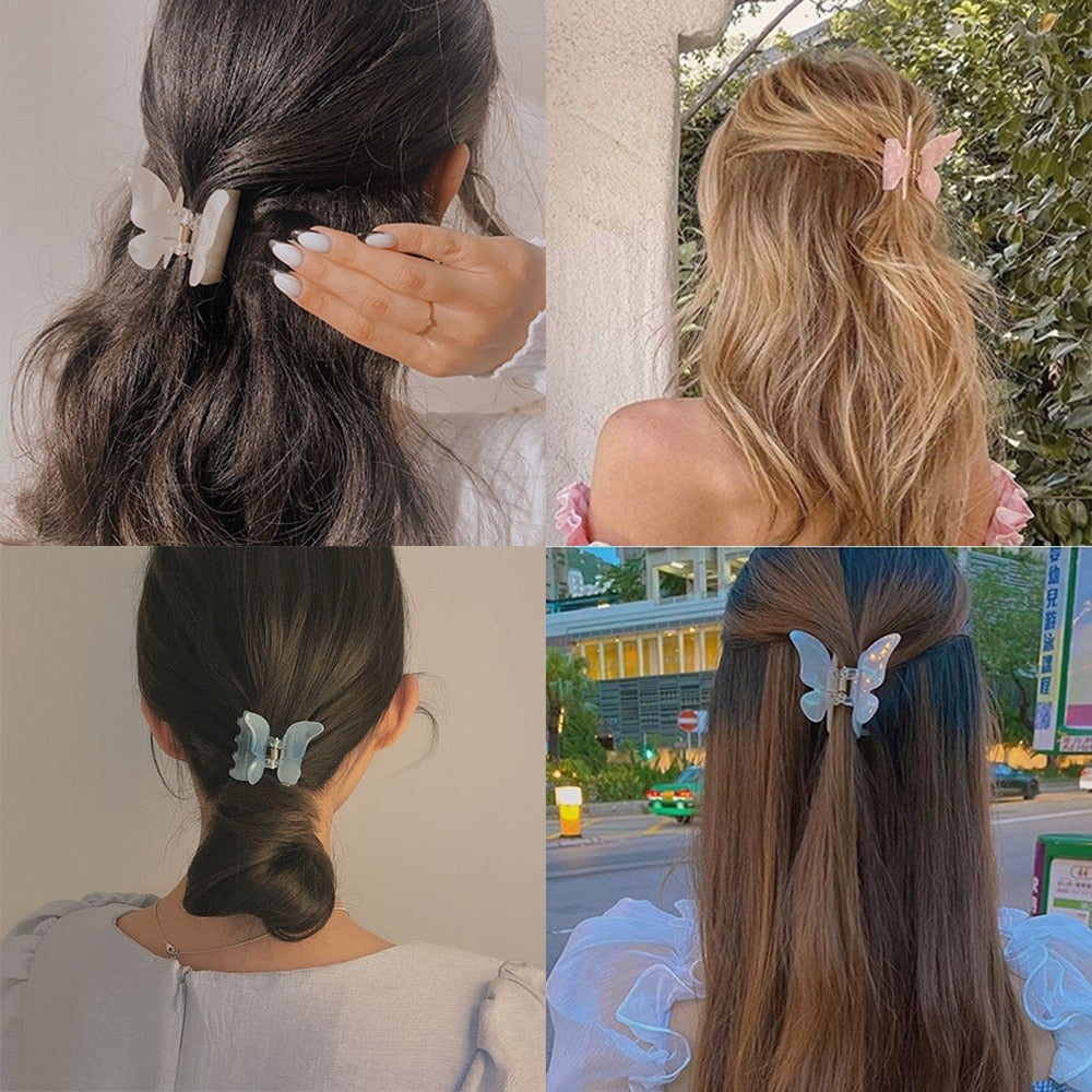 Skhek Hot Acrylic  Butterfly Hair Claw For Women Girls Hair Accessories Scrub Black Hair Claw Clips Crab For Hair Simple Hair Clamps