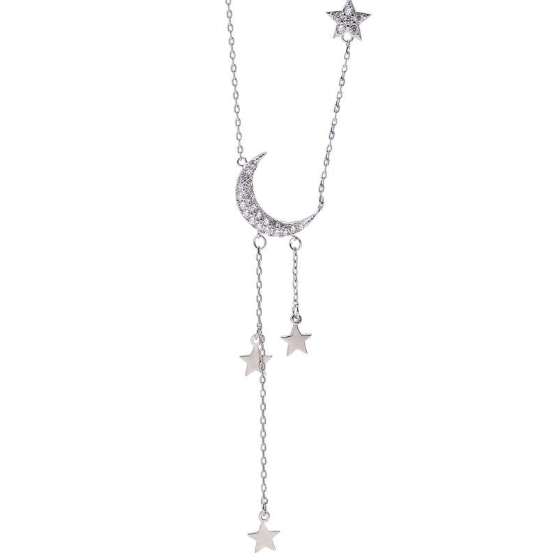 Fashion New 925 Sterling Silver Star Moon Choker Necklaces Shiny Chain Women Wedding Fine Jewelry