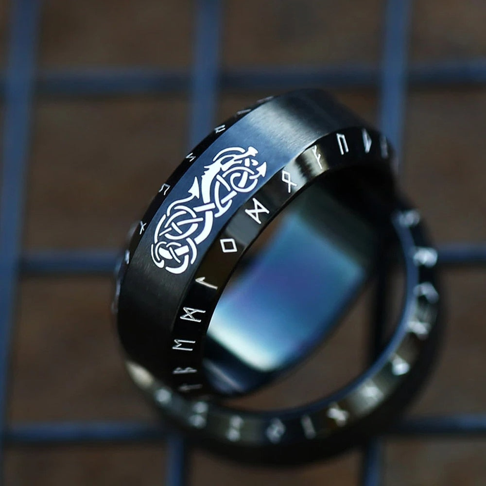 Skhek Vintage Odin Viking Rune Ring For Men Women Simple Stainless Steel Nordic Odin Giant Wolf Totem Celtics Knot Ring Jewelry Gift