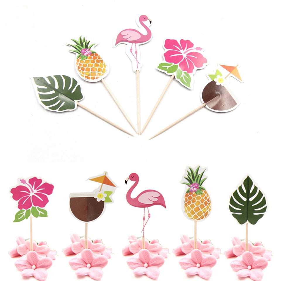 1set Flamingo DIY Cocktail Parasols Paper Umbrella Drink Picks Cake Topper Picks Paperboard Crafts For Birthday/Party Supplies