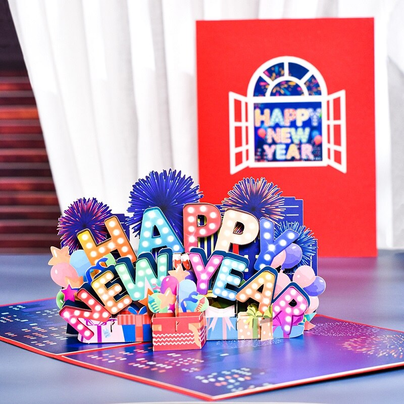 Happy New Year Cards, 3D Pop Up New Year Card, New Year Holiday Greeting Cards, Christmas Cards