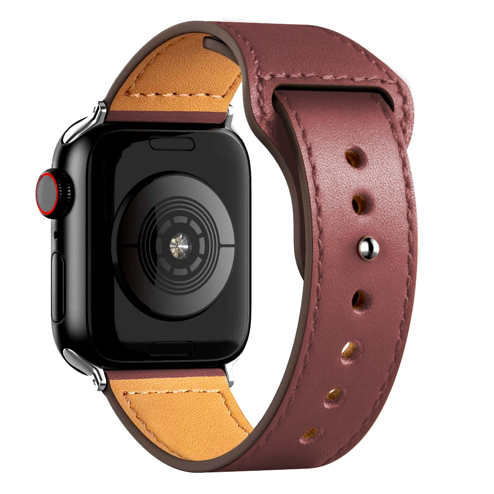 Christmas Gift Leather strap For Apple watch band 44mm 40mm 42mm 38mm 44 mm Smartwatch Accessories wristband bracelet iWatch 3 4 5 SE 6 7
