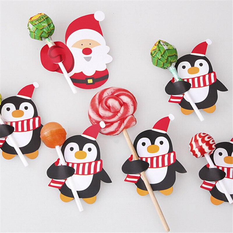 Christmas Gift 50Pcs/Lot Cartoons Santa Claus Paper Lollipop Cards DIY Lollipop Gift Package Decor Christmas Decoration 2022 Navidad New Year