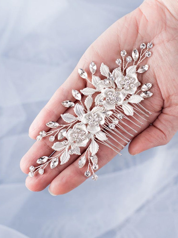 Flower Hair Comb Wedding Hair Accessories Silver Color Rhinestone Headband Bridal Tiara Headband Hair Pins Wedding Hair Jewelry
