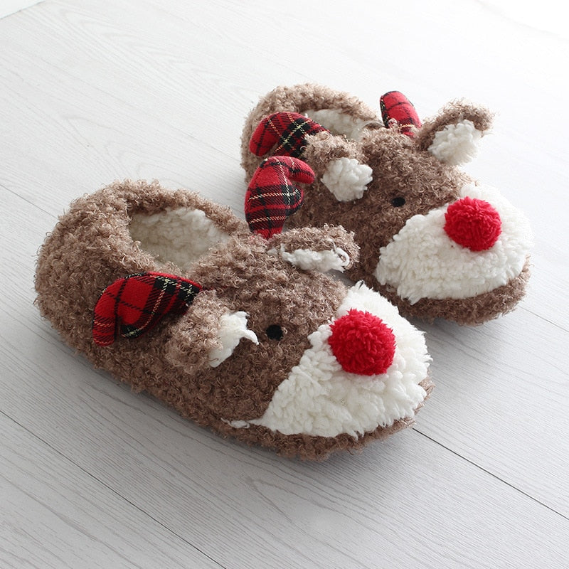 Christmas Elk Cute Girl Autumn and Winter Furry Slippers Bag with Indoor Soft-soled Couple Cotton Shoes