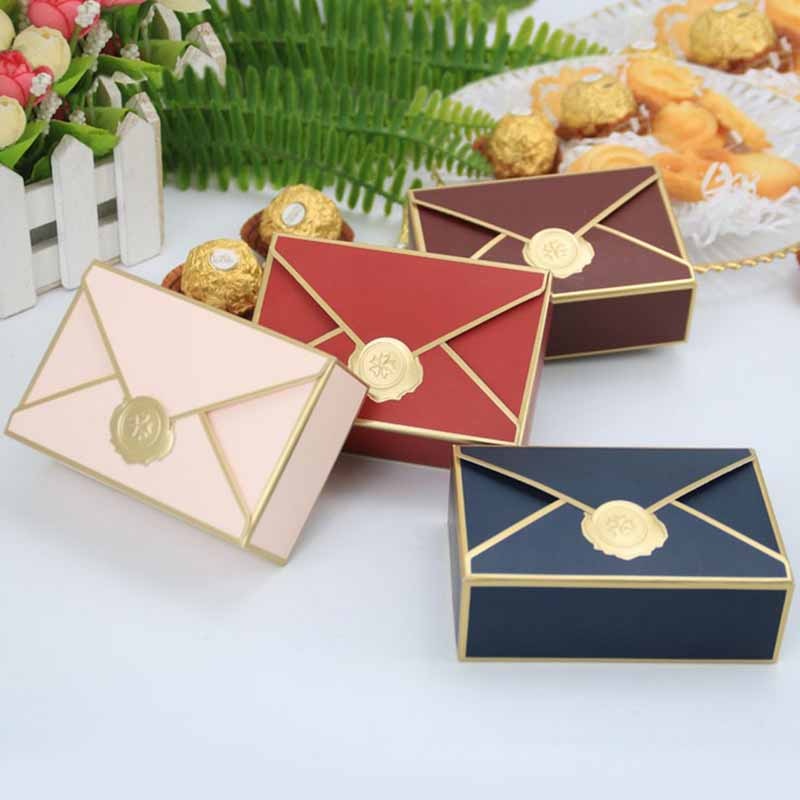 50pcs Envelope Shape Bronzing Gift Box Cosmetic Jelwery Packaging Bag Candy Box Party Favors Birthday Christmas Wedding Decor