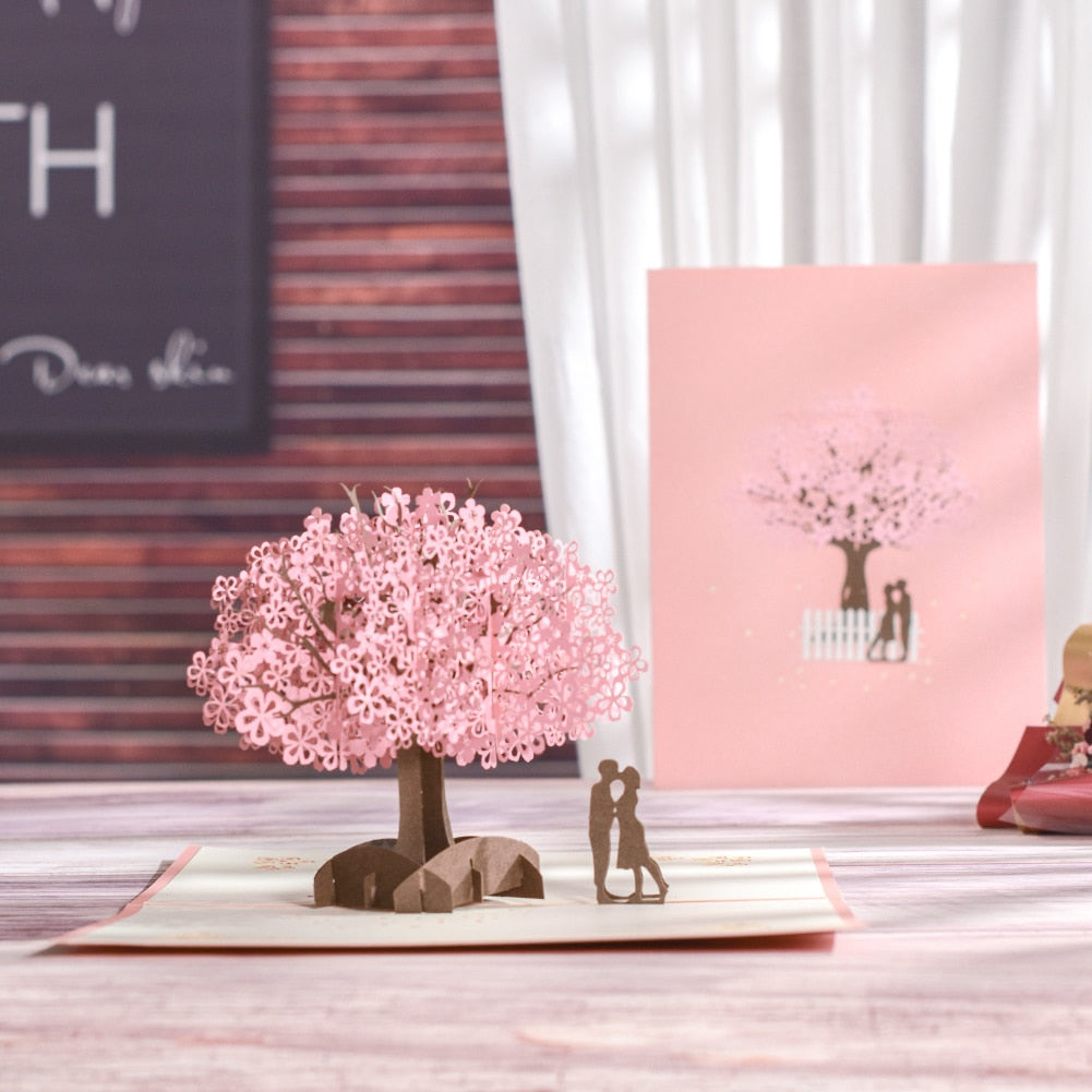 3D Pop-Up Cards Flowers Birthday Card Anniversary Gifts Postcard Maple Cherry Tree Wedding Invitations Greeting Cards