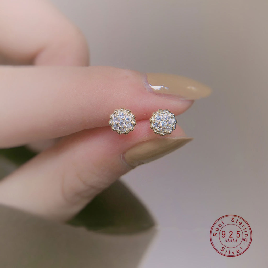 Christmas Gift 925 Sterling Silver Korean New Style Crystal Pavé Flower Stud Earrings Women Fresh Lovely Travel Jewelry