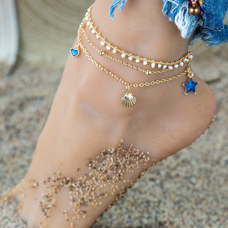 Vintage Ankle Bracelets for Women Simple Heart Love Star Anklets for Women Beach Charm Boho Accessories Mujer Leg Foot Jewelry