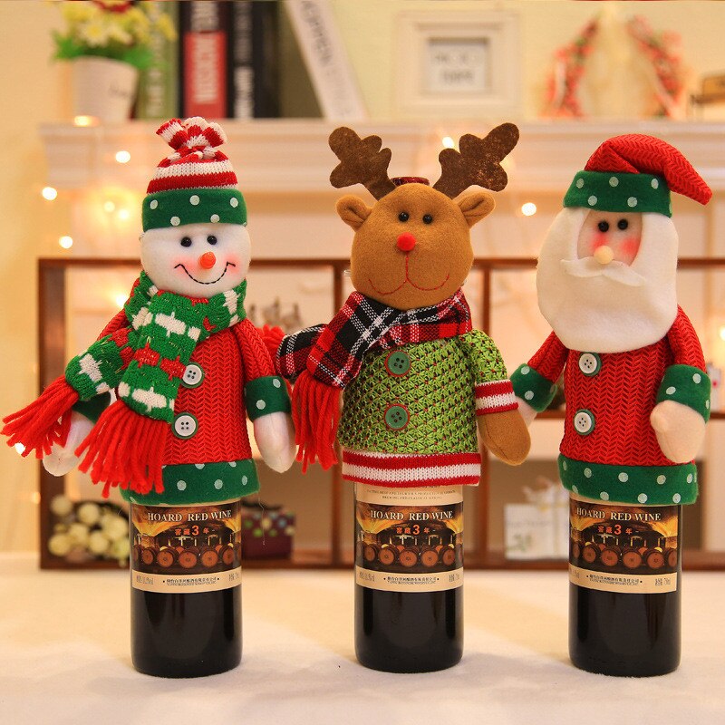 Christmas Gift Christmas Wine Bottle Covers Set Santa Elk Snowman Bottle Sweater Wine Bottle Dress Party Favors Supplies for New Year Christmas