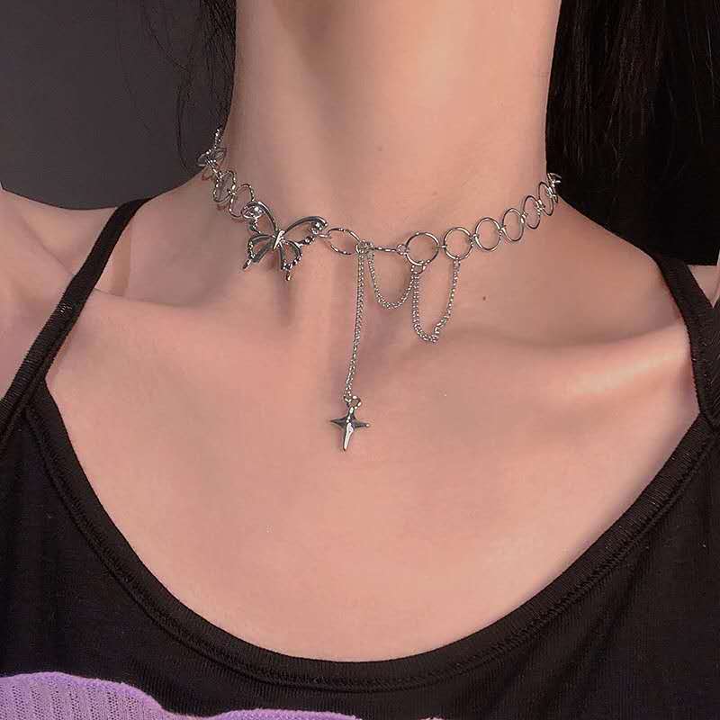 Skhek Punk Style Butterfly Choker Clavicle Necklace Jewelry Women Collares Gothic Hip Hop Link Chain Necklace Collares Mujer Jewlery