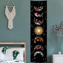 Load image into Gallery viewer, Black and White Moon Sun Wall Hanging Tapestry Moon Floral Throw Blanket Home Decor Wall Hanging Bohemian Wall Tapestries