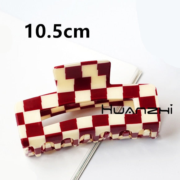 Skhek 2022 New Ins Large Multicolor Checkerboard Grid Square Semicircle Acetate Hair Clip Claw Hair Women Hair Accessories