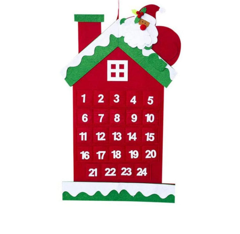 Red Felt Calendar Christmas Tree Santa Claus House Xmas Tree Children's Naviidad DIY Gifts Noel Oranments Natall Pendants Suppli